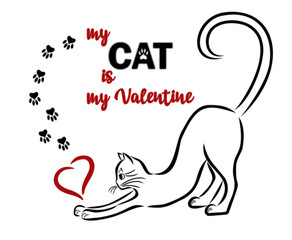My cat is my valentine, happy invitation card, vector illustration