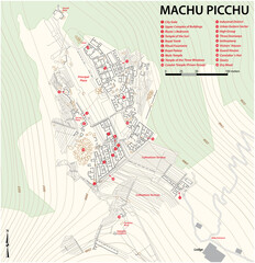 Map of the Inca Ruin City Machu Picchu, Cusco, Peru  - obrazy, fototapety, plakaty