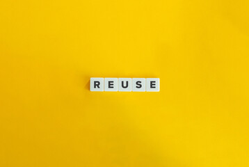 Reuse Word and Banner. Letter tiles on bright orange background. Minimal aesthetics.