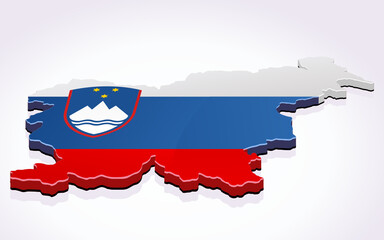 3D map of Slovenia in the colors of the Slovenian flag on a white background