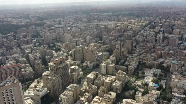 Aerial Drone zoom out shot of Downtown Cairo and Giza