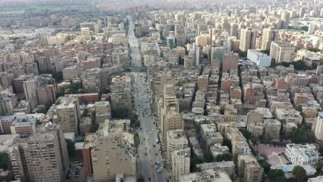 Aerial upward Drone reveal Shot of Tahrir St Giza Egypt