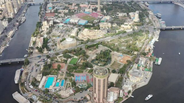 Aerial Drone Upward Reveal Shot of Zamalek Island, Downtown Cairo