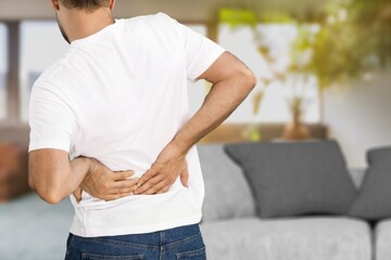 Young male patient with abdominal pain, painful concept