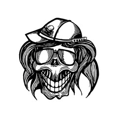 Hand Drawn Skull With Sunglasses And Hat