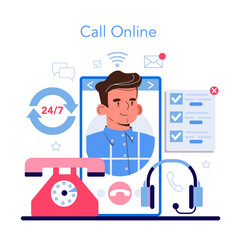 Fototapeta na wymiar Call center or helpline online service or platform. Support operator
