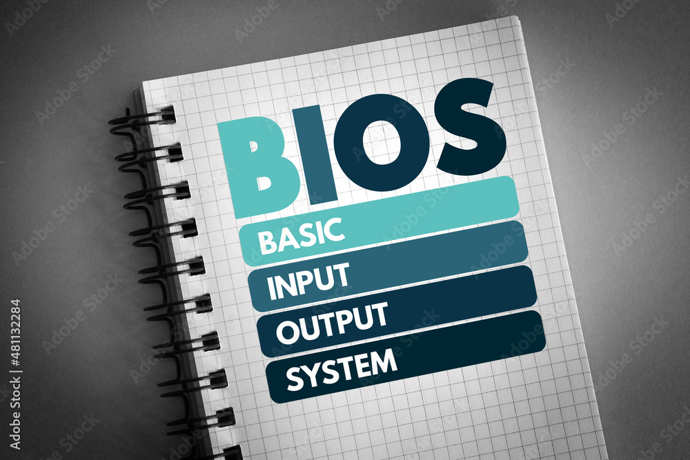 Poster bios - basic input output system acronym on notepad, technology concept background
