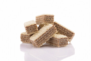 Chocolate wafers on white background