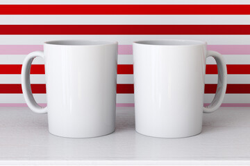 White mug on a red background for Valentine's day