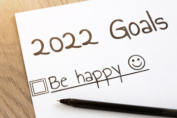 Obraz premium planner of goals and plans for 2022, a sheet of paper with the inscription be happy from to do list, planning concept.