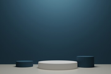 3d render empty white podium mockup for product display