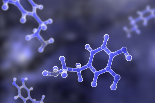 Dopamine molecule, 3D illustration