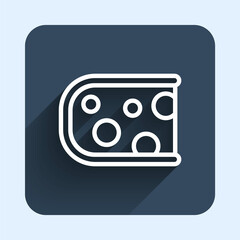 White line Cheese icon isolated with long shadow background. Blue square button. Vector