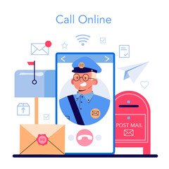 Postman profession online service or platform. Post office staff