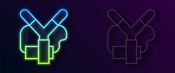 Glowing neon line Slingshot icon isolated on black background. Vector