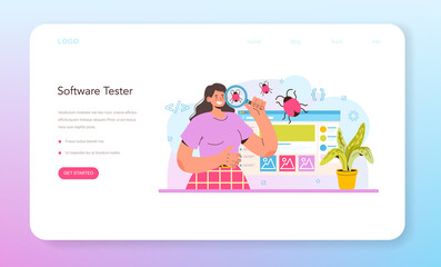 Software tester web banner or landing page. Application or website