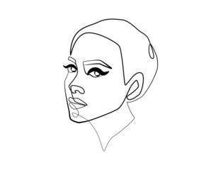 Abstract Woman face one continuous line drawing. Modern elegance female portrait in simple linear style for print t-shirt, slogan design, fashion posters, postcards. Doodle Vector illustration