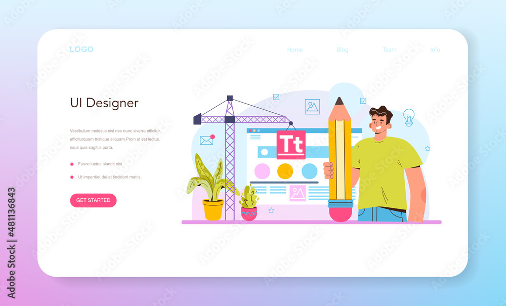 Poster ui designer web banner or landing page. app interface improvement.