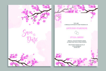 watercolor invitation with sakura flower