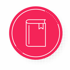 White line Book icon isolated on white background. Red circle button. Vector