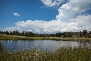 Lake hidden in the forest, horizontal photo, view, Denizli, Turkey