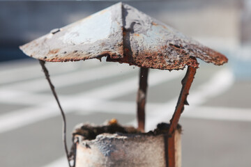 Roof Ventilation Pipe . Old rusty chimney 