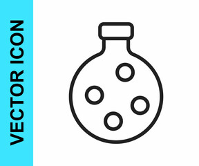 Black line Bottle with potion icon isolated on white background. Flask with magic potion. Happy Halloween party. Vector