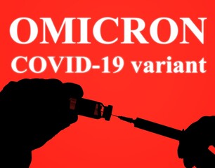 illustration of a new COVID-19 variant a medical vacine and Omicron COVID-19 variant words in the...