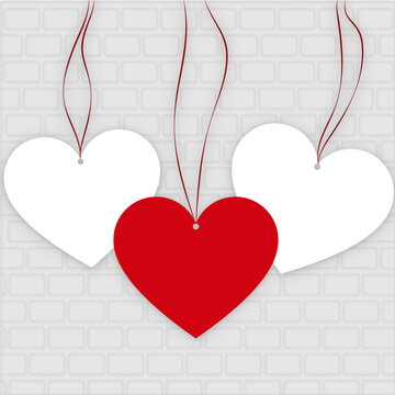 Fototapeta Background with hearts on threads, Valentine's Day background, heart icons, stickers for inscriptions, notes, vector background, decorative design for Valentine's Day