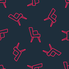 Red line Armchair icon isolated seamless pattern on black background. Vector