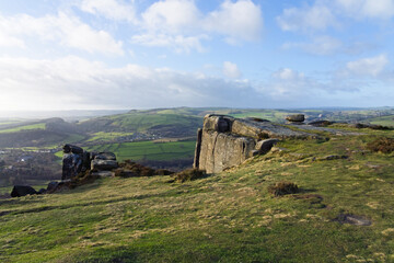 From the heights of Curbar Edge to the rolling Derbyshire Peak District countryside on a winter morning