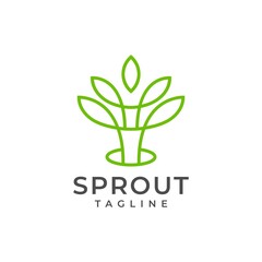 Plant green leaves sprout growing growth grow seedling logo design vector