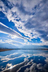 Landscape with a mountain lake in Romania on a sunny day