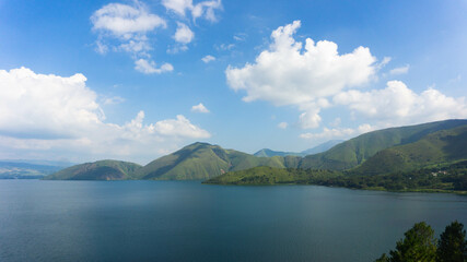 view of lake toba with mountains