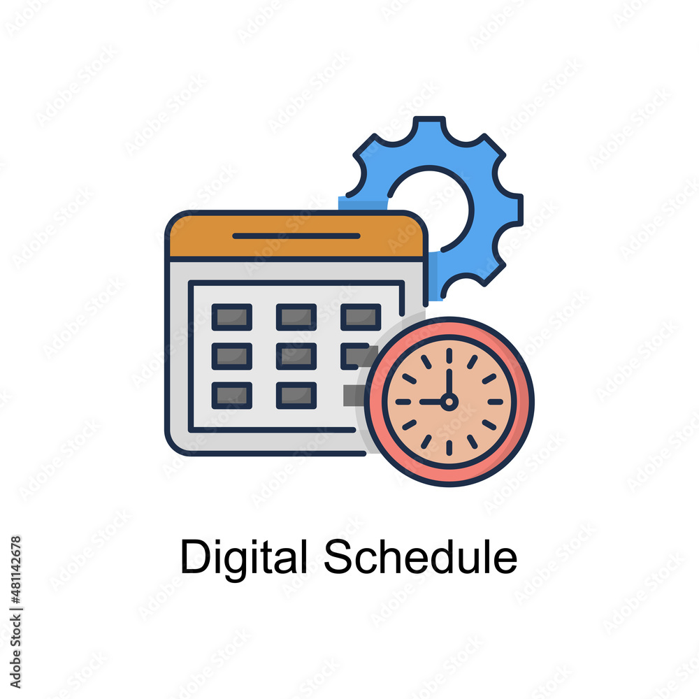 Poster digital schedule vector filled outline icon design illustration. educational technology symbol on wh