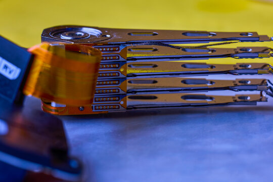 macro close up with the disks of a Hard Disk