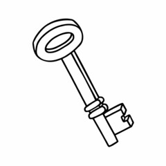 Key icon. Cute line key isolated on white background for coloring page