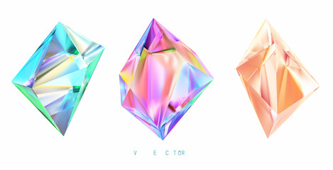 Set of colored crystals on a white background. Mesh