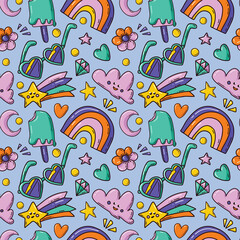 Cute cartoon pattern with doodle elements.