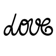 Word Love simple calligraphy vector illustration, symbol of St Valentines day celebration, decor for love holiday, hand written trendy design element, abstract romantic lettering