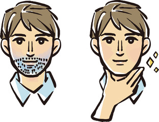 エステ　メンズエステ　美容　ビューティ　若い男性　ひげ　人物　手描き　イラストセット