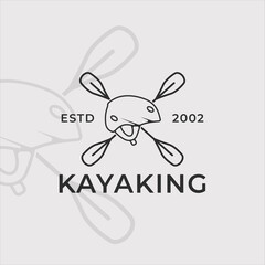 helmet and paddle logo line art simple minimalist vector illustration template icon graphic design. kayak or canoe equipment for business sport symbol and sign