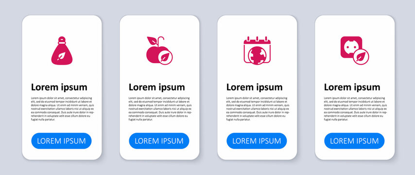 Set Electrical outlet, World Earth day, Apple and Garbage bag. Business infographic template. Vector