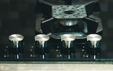 Gas stove close-up. Gas burners switched off