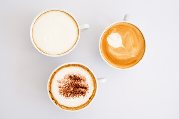 Difference kind of hot coffee on white background.