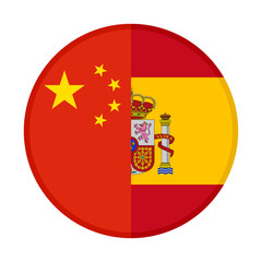 round icon with china and spain flags. vector illustration isolated on white background