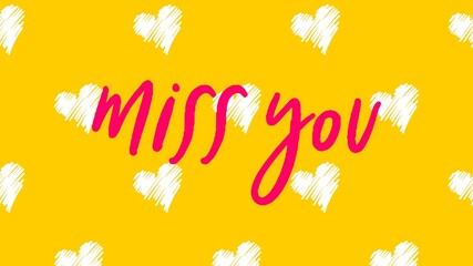 Miss you typography greeting card with heart shaped seamless background, love related item, valentine's day card, love declaration, printables