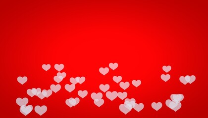 Transparent white hearts on a red festive background. With place for text.  3D render. Valentine's Day, February 14th.