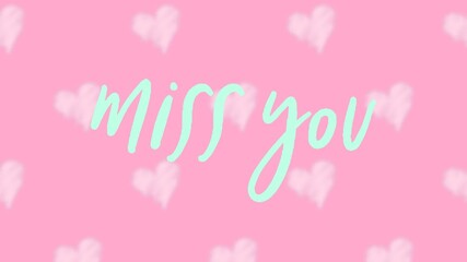 Miss you typography greeting card with heart shaped seamless background, love related item, valentine's day card, love declaration, printables