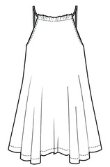 sleeveless mini short trapeze dress with spaghetti strap fashion flat sketch vector illustration